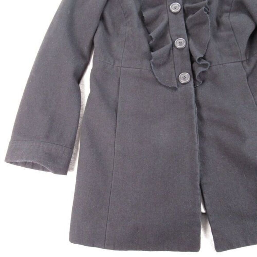 J Crew Wool Blend Jacket Womens 4 Black Lined Ruffle Button Front Peacoat‎ - Picture 5 of 15